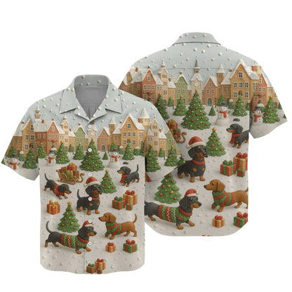 Christmas Dachshund Shirt, Holiday Weenie Dog Shirt, Winter Snow Sweater, Holiday Village Shirt