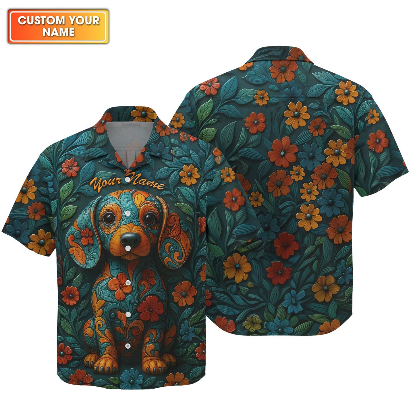 Custom Name Dachshund Shirt, Weiner Dog Shirts, Dachshund T Shirt, Floral Pattern