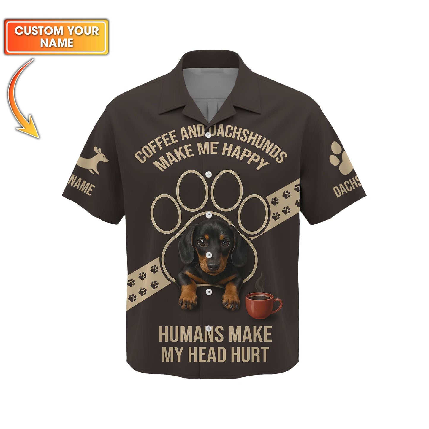 Coffee Dachshund Shirt, Funny Weiner Dog T Shirt, Pattern Polos For Spooky Season, Custom Name Shirt