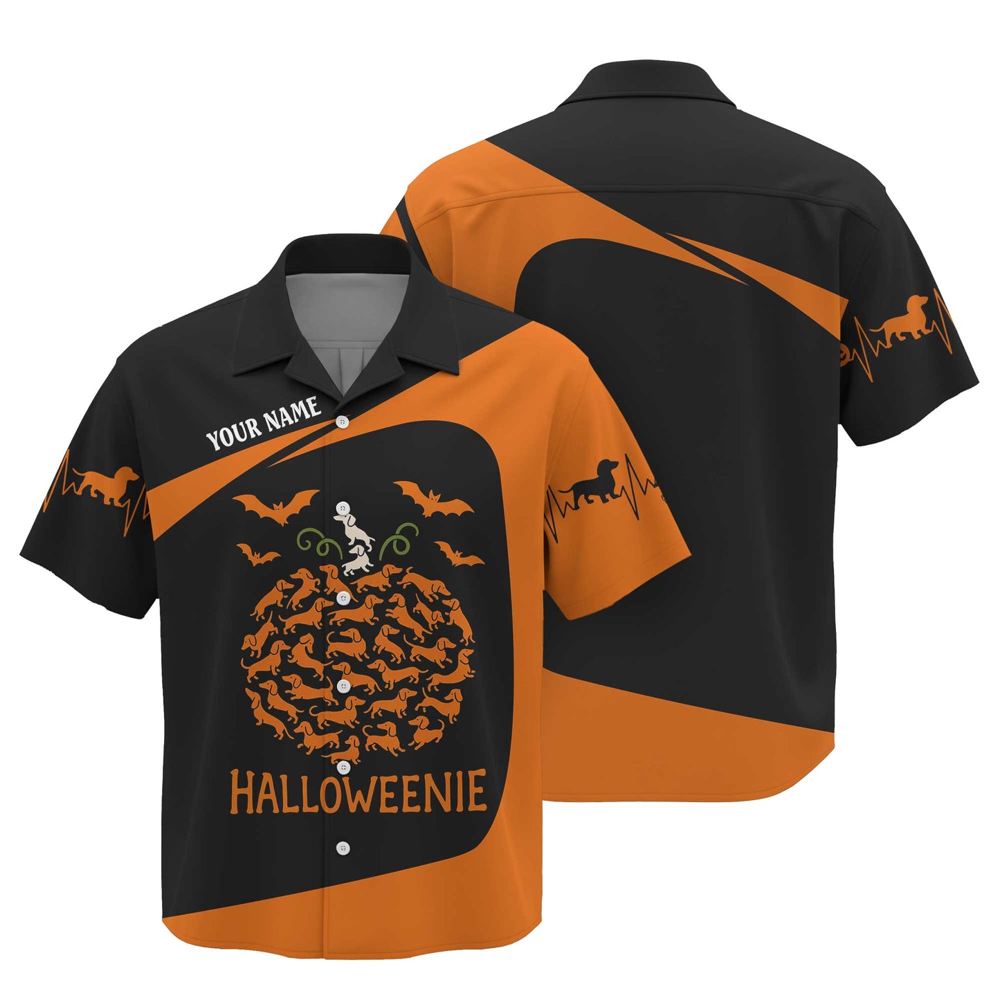 HalloWeenie - Dachshund Halloween Shirt, Weenie Dog Shirts, Pattern Polos For Spooky Season - Custom Name Shirt