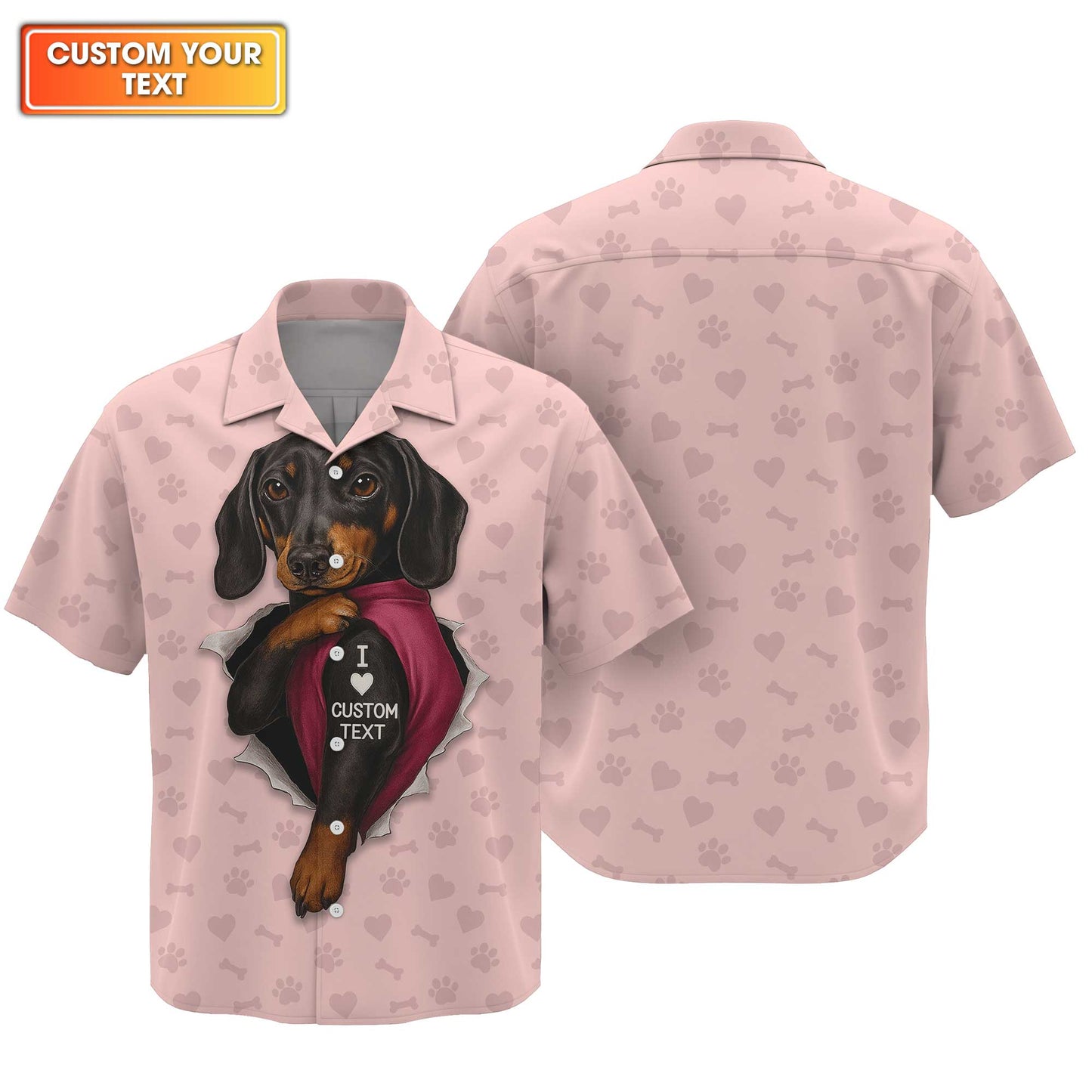 I Love Dachshund Custom Name Pink Shirt, Weenie Dog Lovers Shirt, Cute Dachshund Shirt