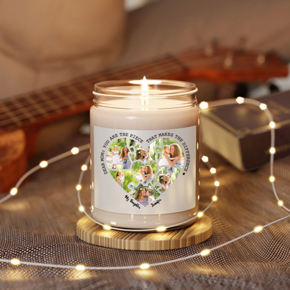 Dear Mom, You Are The Piece That Makes The Difference - Personalized Photo Montage (Heart shape) 100% Organic Eco-friendly Vegan Scented Candle