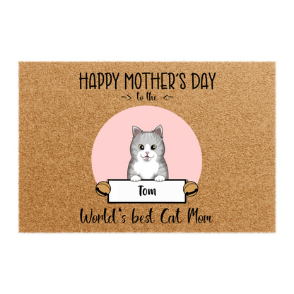 Happy Mother's Day To The World's Best Cat Mom - Personalized 100% Organic, Eco-friendly Doormat For Pet Moms