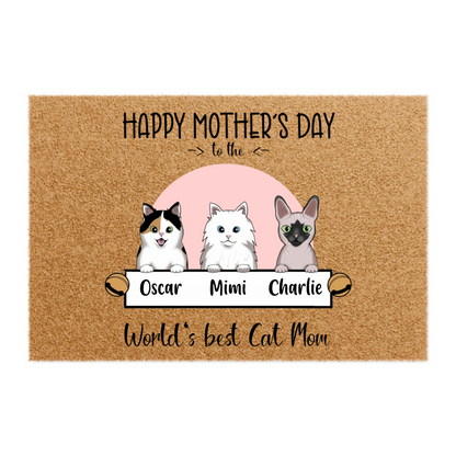 Happy Mother's Day To The World's Best Cat Mom - Personalized 100% Organic, Eco-friendly Doormat For Pet Moms
