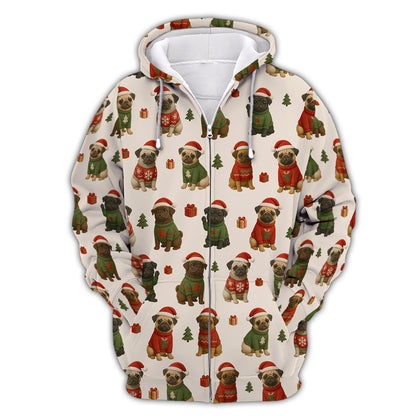 Funny Pug Pattern Shirts, Christmas Pug Shirt, Xmas Pug Hoodie For Dog Lover