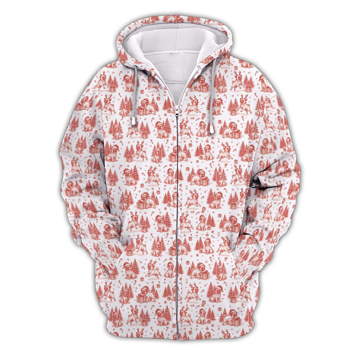 Pug Toile De Jouy Pattern Shirt, Christmas Pug Shirts, Xmas Hoodie For Pug Lover