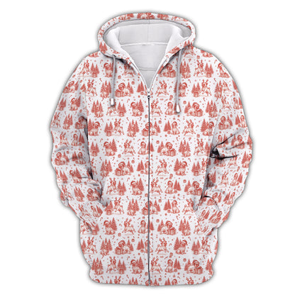 Pug Toile De Jouy Pattern Shirt, Christmas Pug Shirts, Xmas Hoodie For Pug Lover