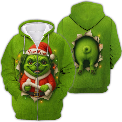 Custom Name Merry Woofmas Shirt, Funny Pug Xmas Hoodie, Personalized Pug Christmas Shirt For Dog Lover