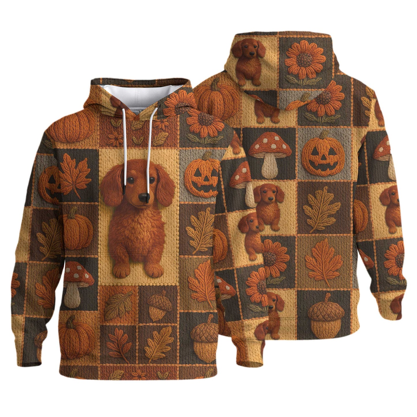 Pattern Polos For Spooky Season, Dachshund Sweatshirt, Fall Leaves Pumpkin Dog Shirt