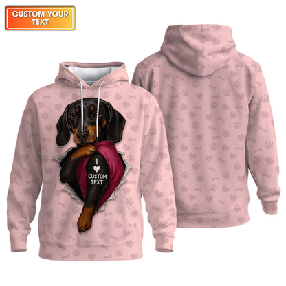 I Love Dachshund Custom Name Pink Shirt, Weenie Dog Lovers Shirt, Cute Dachshund Shirt