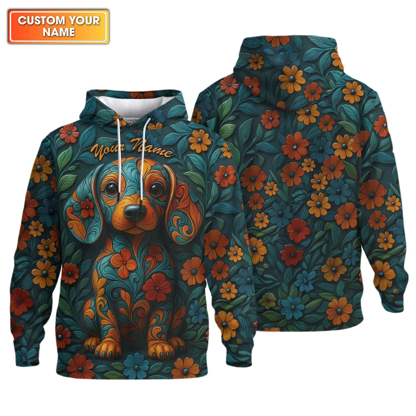 Custom Name Dachshund Shirt, Weiner Dog Shirts, Dachshund T Shirt, Floral Pattern
