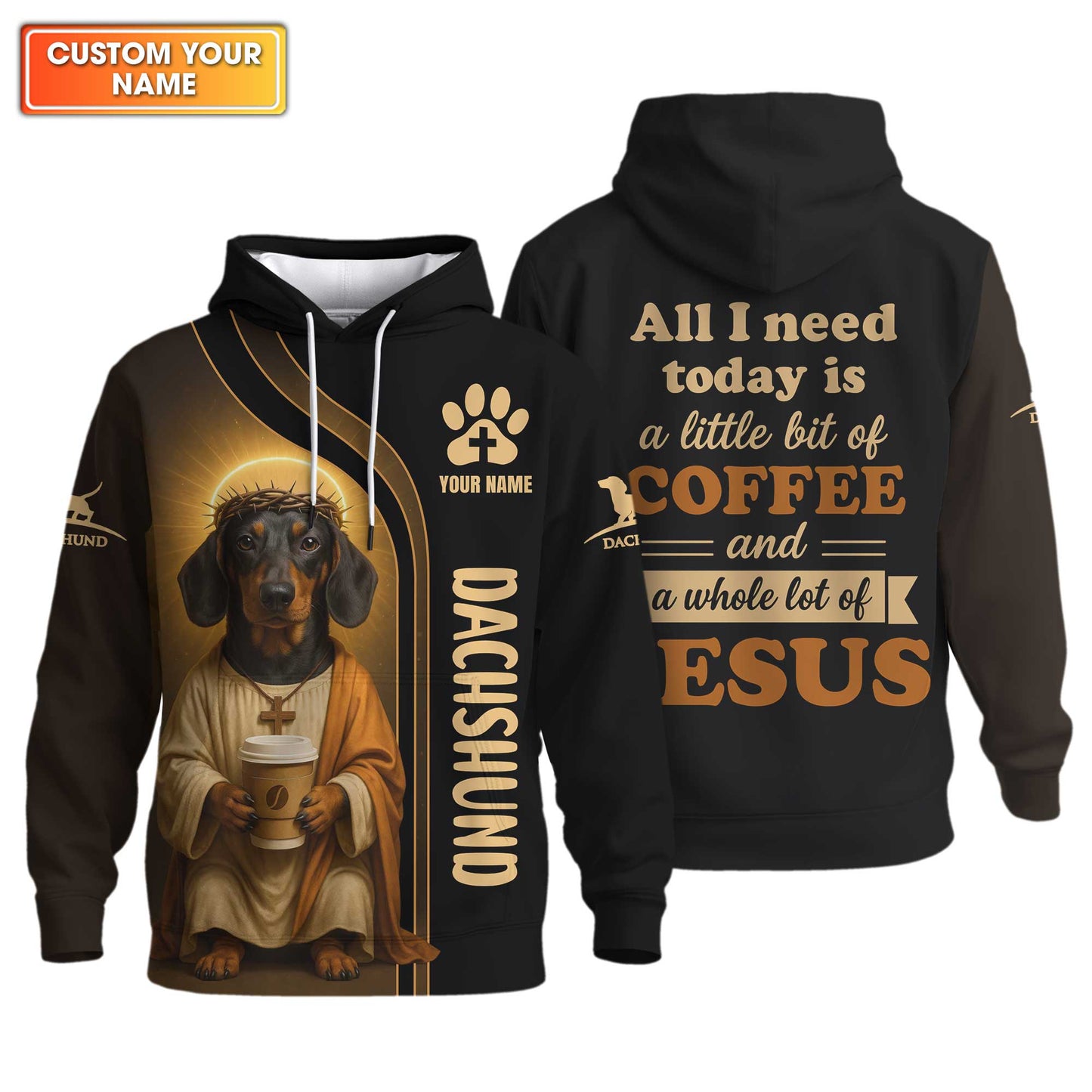 Dachshund Shirt, Weiner Dog T Shirt Jesus Costume With Coffee Cup Custom Name