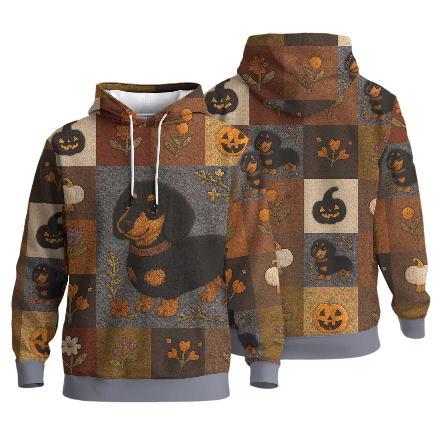 Pattern Polos For Spooky Season, Dachshund Halloween Shirt, Dachshund T Shirt - Autumn Floral Pumpkin