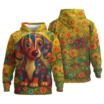 Dachshund Shirt, Weenie Dog Shirts With Colorful Floral Art Design