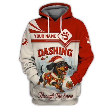 Dashing Through The Snow Custom Name Shirt, Personalized Dachshund Shirt, Wiener Dog Hoodie For Pet Lover