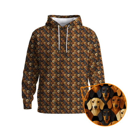 Funny All Over Print With Multiple Dog Faces Shirt, Pattern Polos, Dachshund Shirt, Weiner Dog Shirts