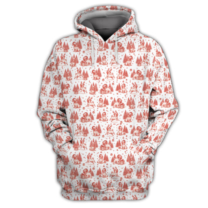 Pug Toile De Jouy Pattern Shirt, Christmas Pug Shirts, Xmas Hoodie For Pug Lover