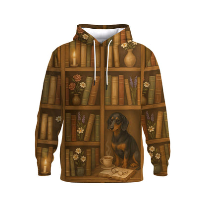 Cozy Bookshelf Design With Dog, Coffee And Candlelight, Dachshund Shirt, Dachshund Sweatshirt