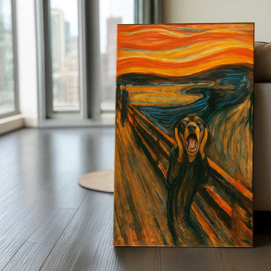 Funny Dachshund “The Scream” Parody Wall Art, Sausage Dog Canvas, Quirky Wiener Home Decoration
