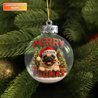 Personalized Pug Christmas Ornament, Custom Name Merry Pugmas Dog Ornament, Funny Pug Xmas Gift for Dog Lovers