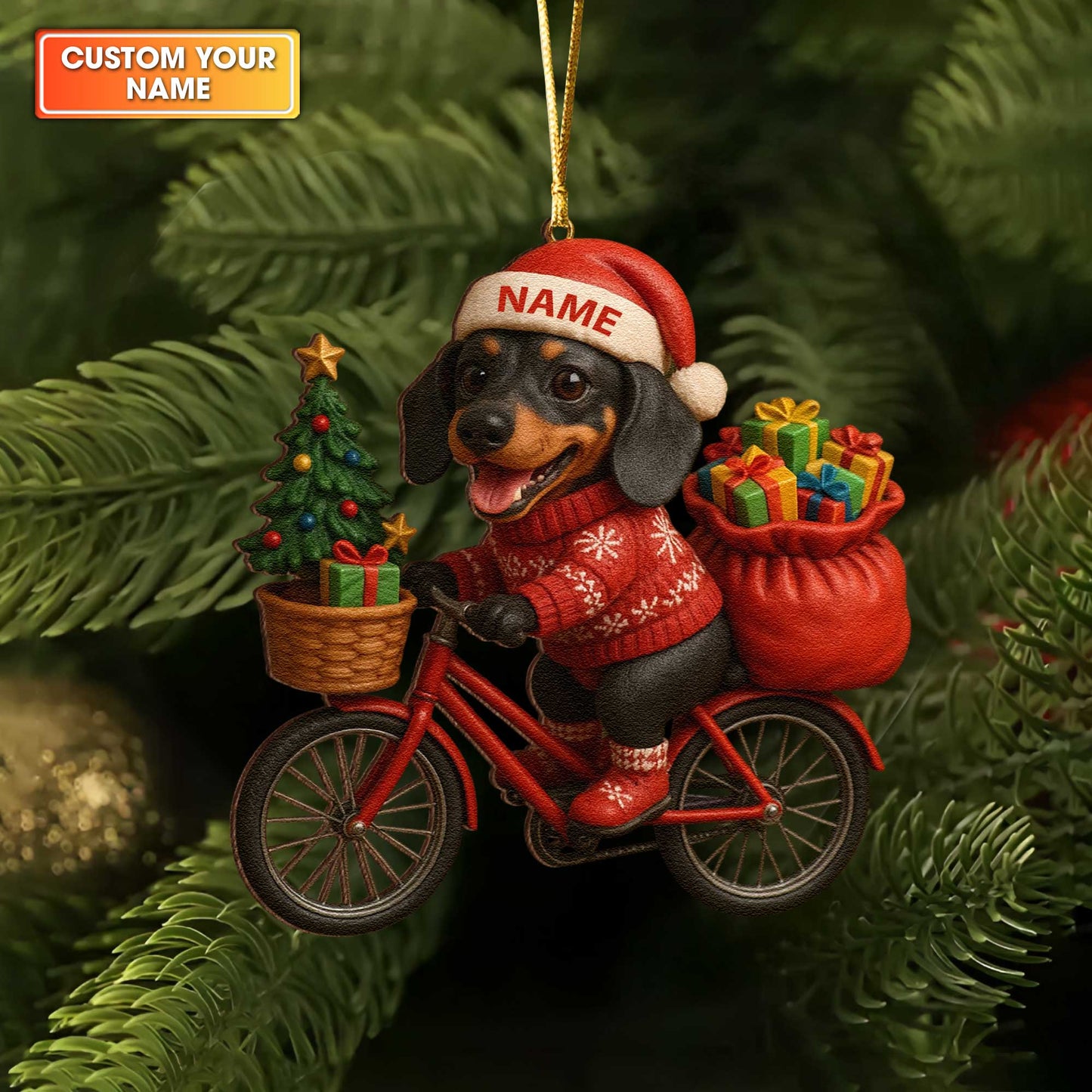 Personalized Ornament Christmas Dachshund, Custom Name Colorful Dachshund In Ornament, Wiener Dog Xmas Ornament