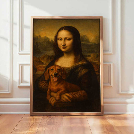 Funny Dachshund Wall Art, Mona Lisa And Wiener Dog Parody Canvas, Sausage Dog Artwork