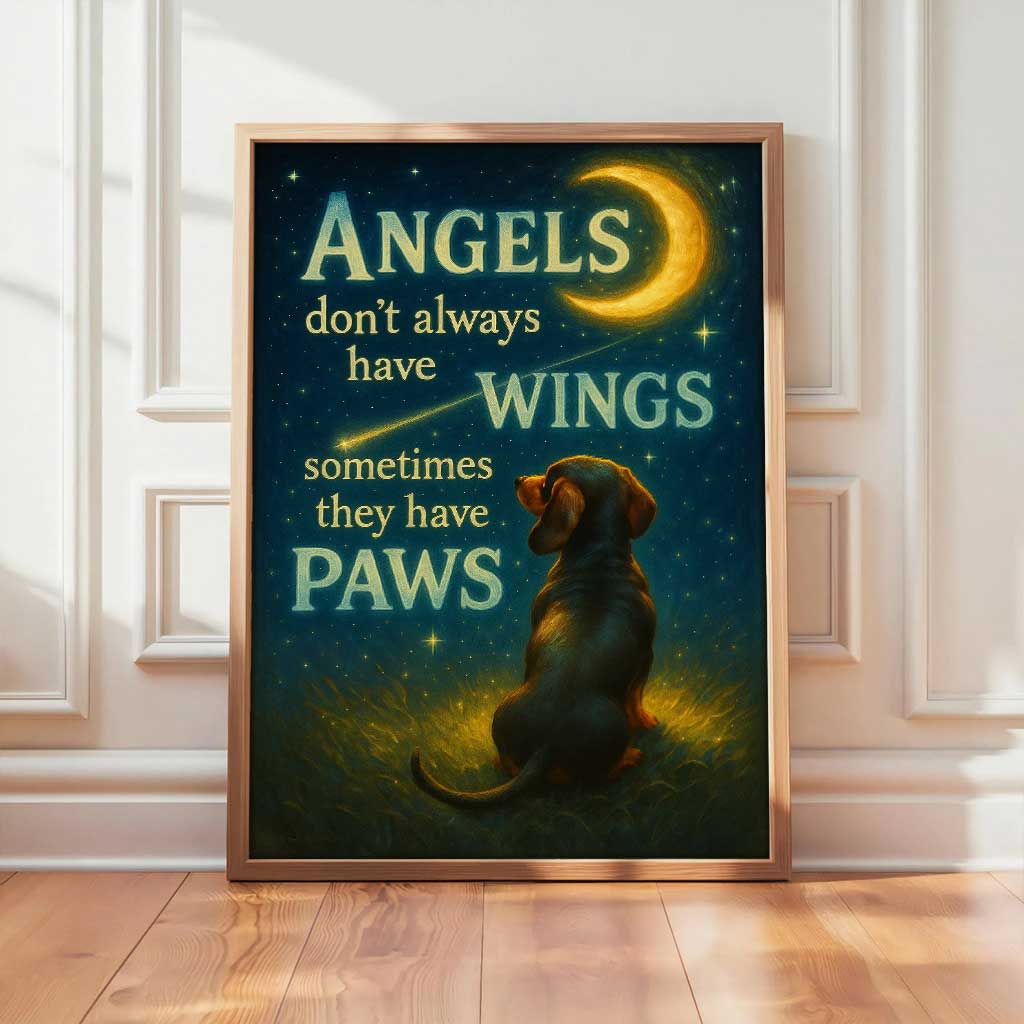 Angels Don’t Always Have Wings Dachshund Canvas Wall Art, Heartwarming Dog Memorial Quote