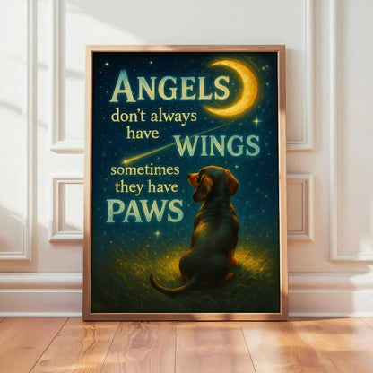 Angels Don’t Always Have Wings Dachshund Canvas Wall Art, Heartwarming Dog Memorial Quote