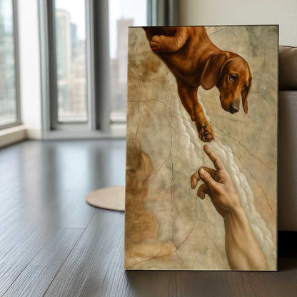 Creation Of Dachshund Canvas Wall Art, Funny Wiener Dog Painting, Sausage Dog Lover Gift