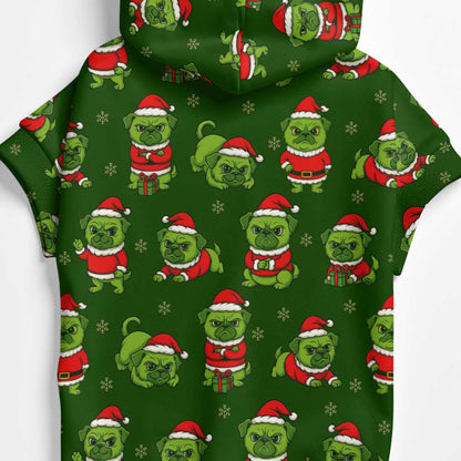Christmas Dog Hoodie, Pug Xmas Pattern Dogs Hoodie, Pet Hoodie For Dog Lover, pug in a hoodie
