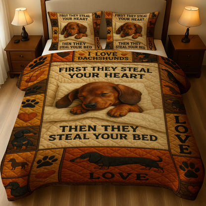 First They Steal Your Heart Then They Steal Your Bed Dachshund, Dachshund Lover Quilt Set