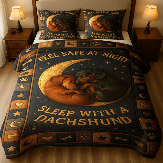 Funny Dachshund Quilt Set For Dog Lover, Feel Safe At Night Sleep With A Dachshund Quilt Set, Wiener Dog Quilt Set
