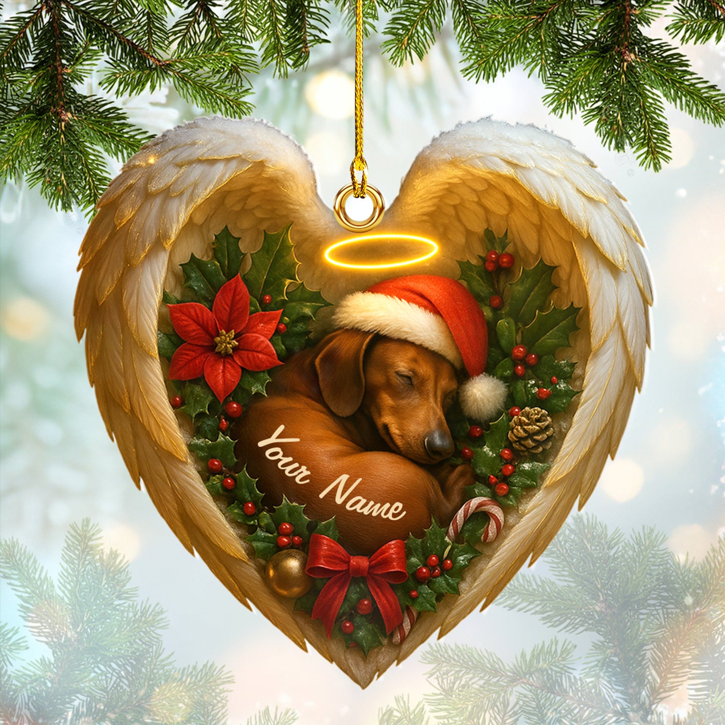 Personalized Dachshund Christmas Decorations, Custom Name Dachshund Dog Ornaments, Funny Pet Xmas Gift For Dog Lover