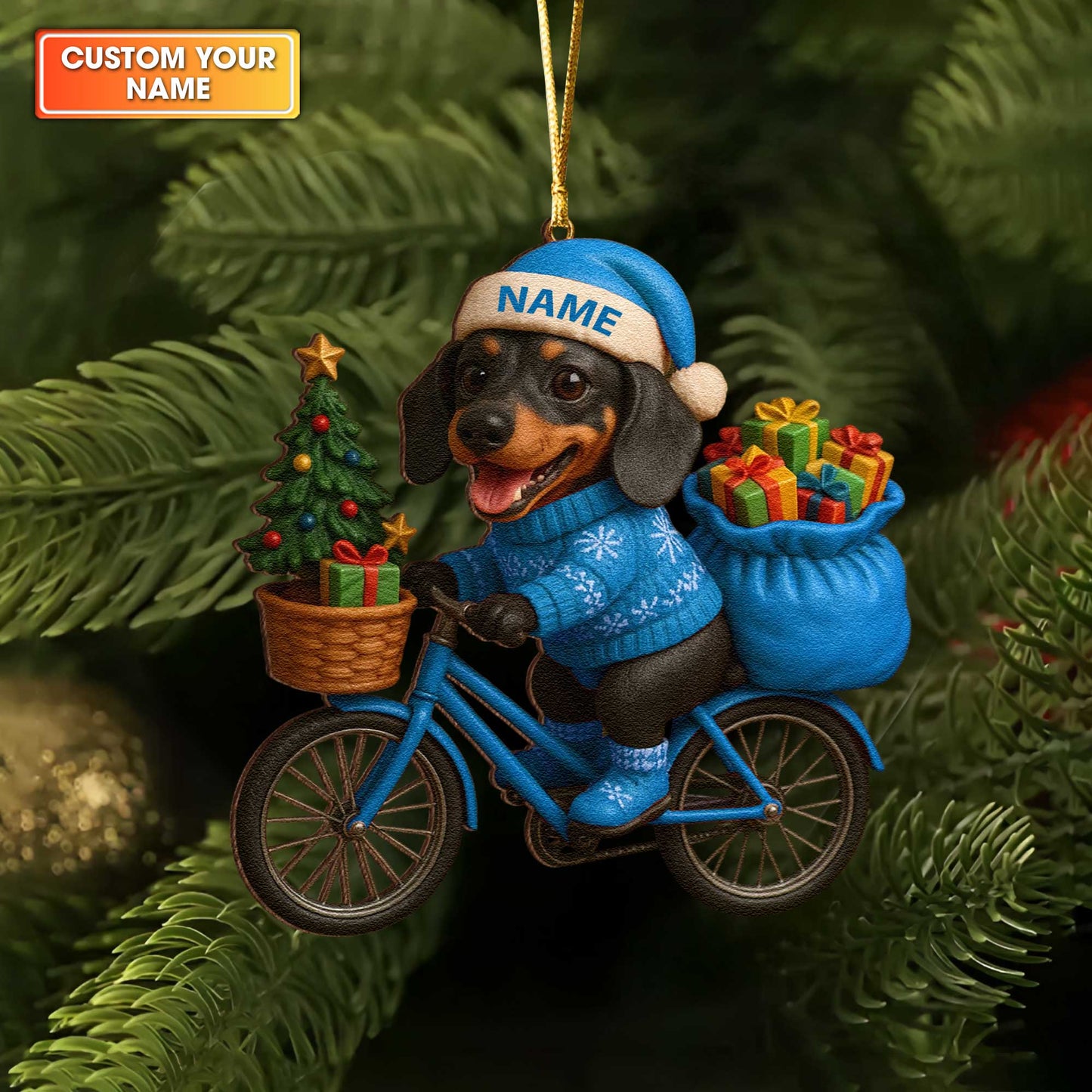 Personalized Ornament Christmas Dachshund, Custom Name Colorful Dachshund In Ornament, Wiener Dog Xmas Ornament