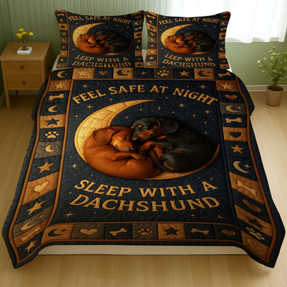 Funny Dachshund Quilt Set For Dog Lover, Feel Safe At Night Sleep With A Dachshund Quilt Set, Wiener Dog Quilt Set