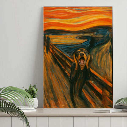 Funny Dachshund “The Scream” Parody Wall Art, Sausage Dog Canvas, Quirky Wiener Home Decoration