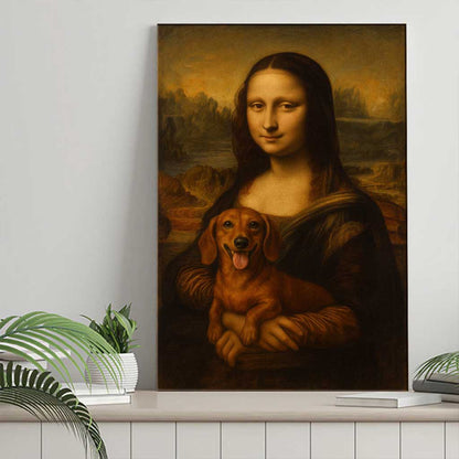 Funny Dachshund Wall Art, Mona Lisa And Wiener Dog Parody Canvas, Sausage Dog Artwork