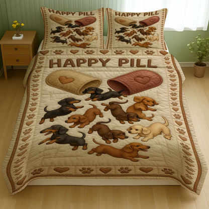 Happy Pill Quilt Set With Dachshunds, Warm Soft Bedding For Dog Lovers Bedroom Decor