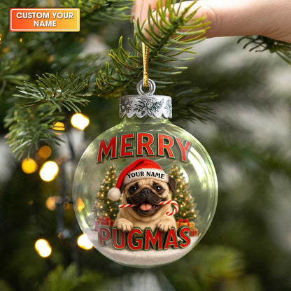 Personalized Pug Christmas Ornament, Custom Name Merry Pugmas Dog Ornament, Funny Pug Xmas Gift for Dog Lovers