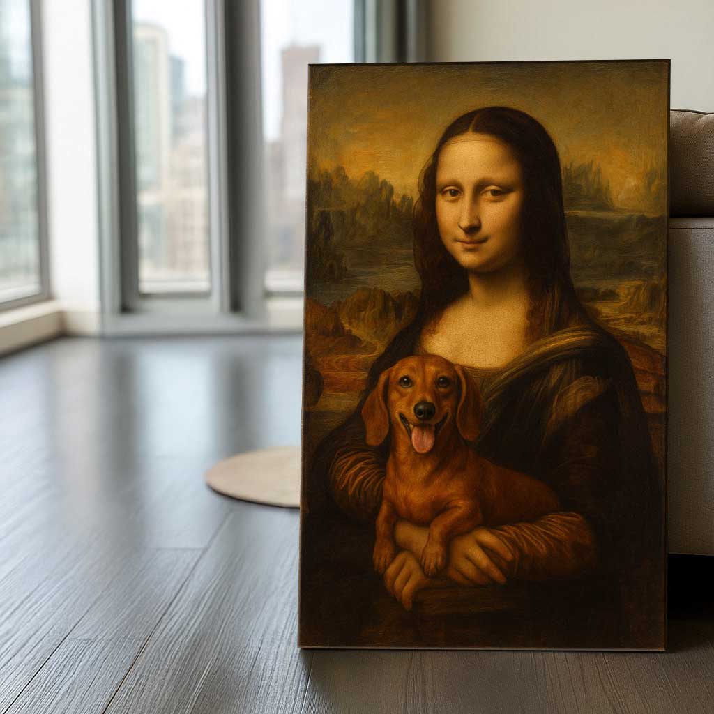 Funny Dachshund Wall Art, Mona Lisa And Wiener Dog Parody Canvas, Sausage Dog Artwork