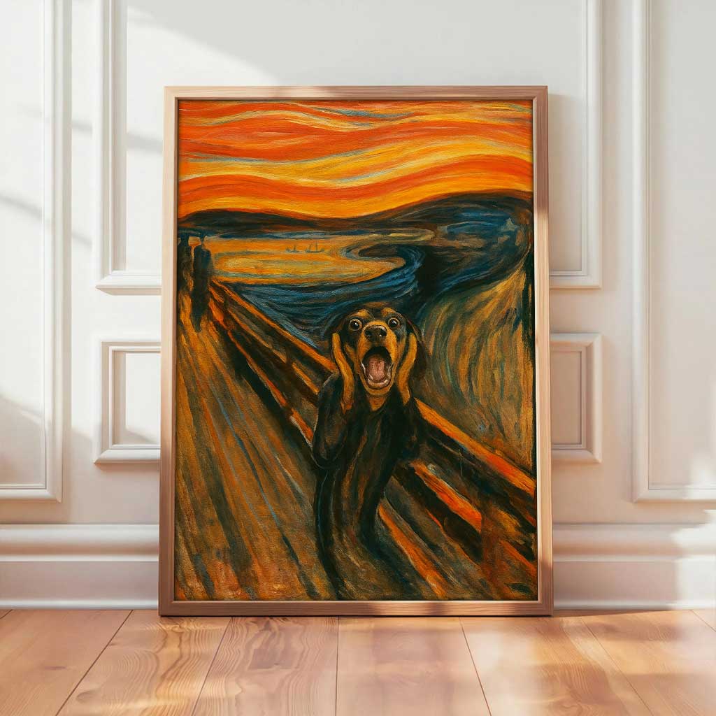 Funny Dachshund “The Scream” Parody Wall Art, Sausage Dog Canvas, Quirky Wiener Home Decoration