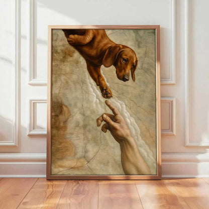 Creation Of Dachshund Canvas Wall Art, Funny Wiener Dog Painting, Sausage Dog Lover Gift