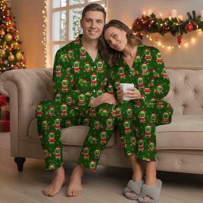 Pattern Christmas Pugs Pajamas Set, Merry Pugmas Holiday Pajamas,  Pet Lover Christmas Pyjamas