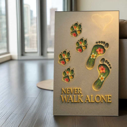 Never Walk Alone, Inspirational Pet Lover Wall Art, Dog Paw and Footprint Canvas with Floral Design
