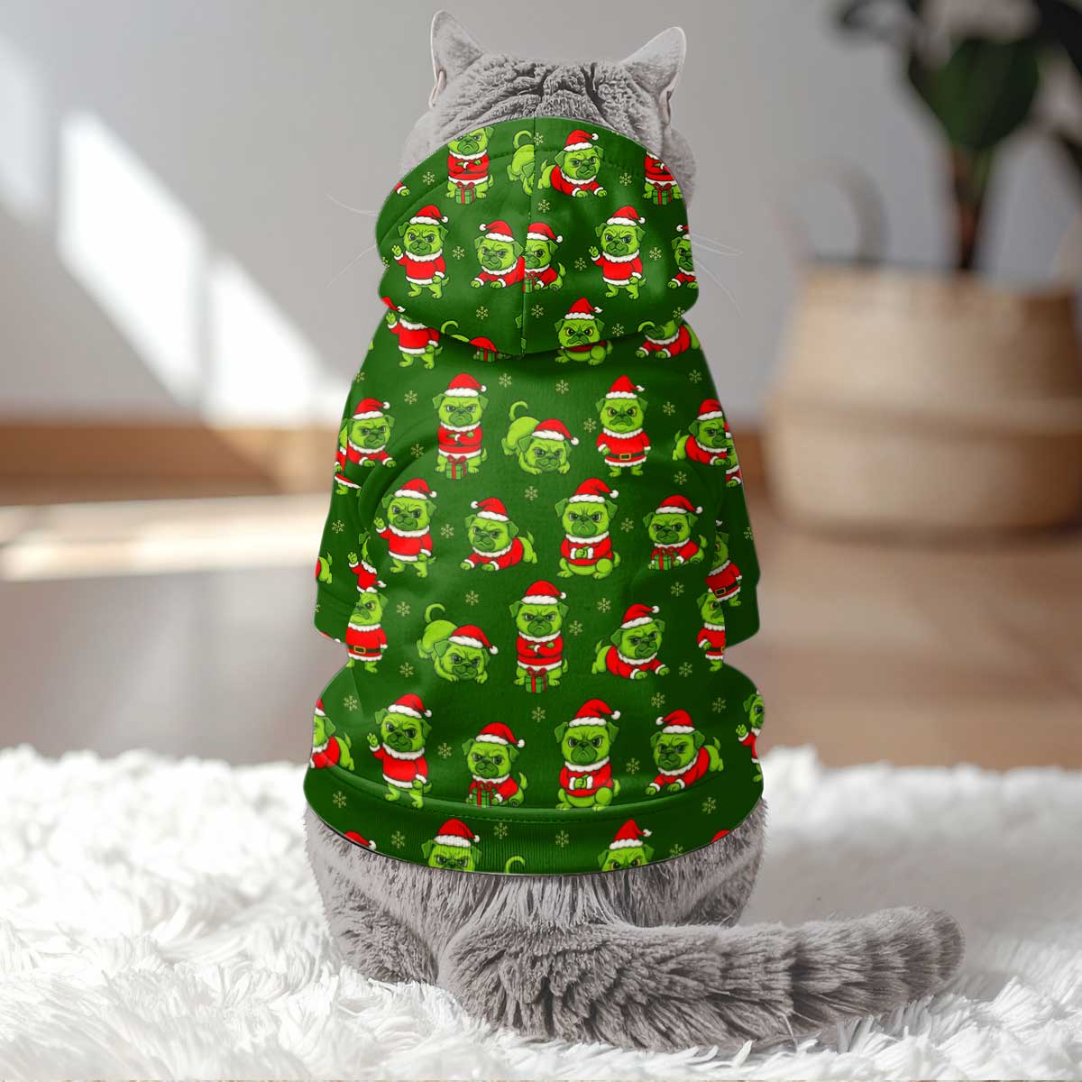 Christmas Dog Hoodie, Pug Xmas Pattern Dogs Hoodie, Pet Hoodie For Dog Lover, pug in a hoodie