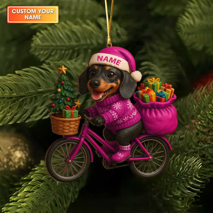Personalized Ornament Christmas Dachshund, Custom Name Colorful Dachshund In Ornament, Wiener Dog Xmas Ornament