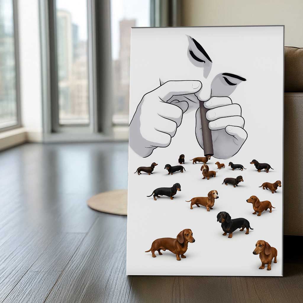 Funny Dachshund Art Print, Whimsical Surreal Dog Illustration Canvas, Unique Gift for Sausage Dog Lovers