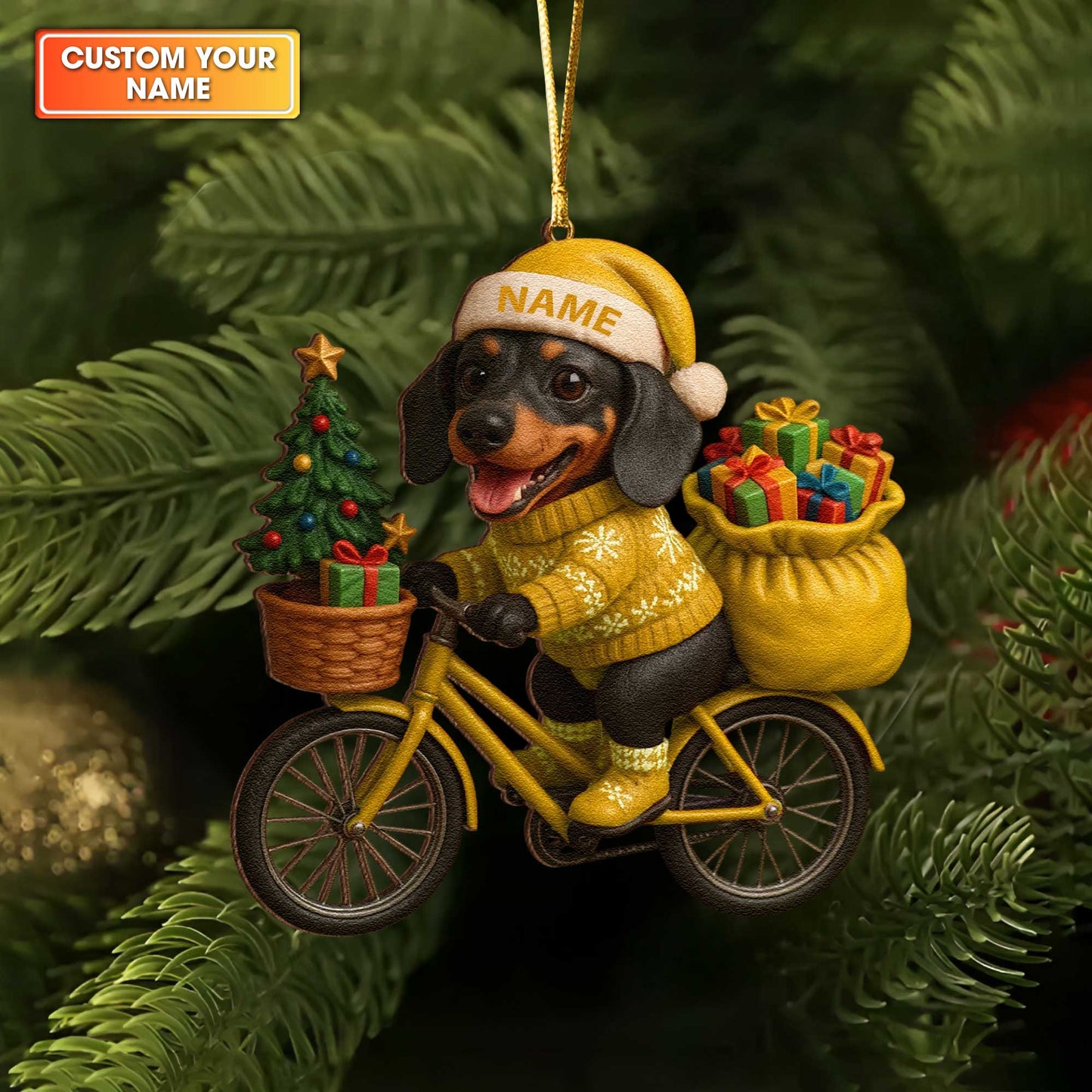 Personalized Ornament Christmas Dachshund, Custom Name Colorful Dachshund In Ornament, Wiener Dog Xmas Ornament