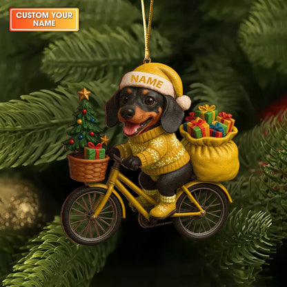Personalized Ornament Christmas Dachshund, Custom Name Colorful Dachshund In Ornament, Wiener Dog Xmas Ornament