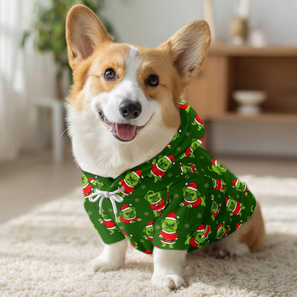 Christmas Dog Hoodie, Pug Xmas Pattern Dogs Hoodie, Pet Hoodie For Dog Lover, pug in a hoodie